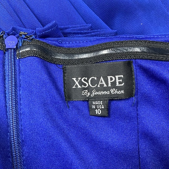 XSCAPE Royal Blue One Shoulder Peplum Gown Rhinestones Formal Wedding Guest Prom - Picture 6 of 9